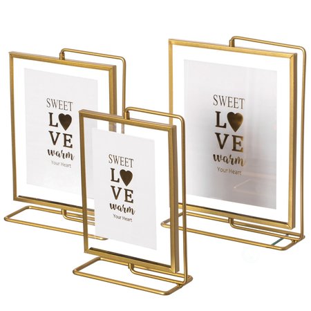 FABULAXE Gold Modern Metal Floating Tabletop Photo Frame with Glass Cover and Free Spinning Stand, Set of 3 QI004496.GD.3